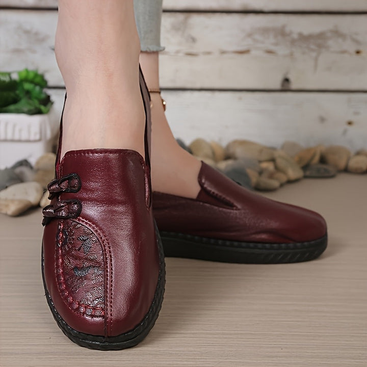 Célvore | Femme Mocassins Cuir Slip-On Semelle Souple - Burgundy - Image 1