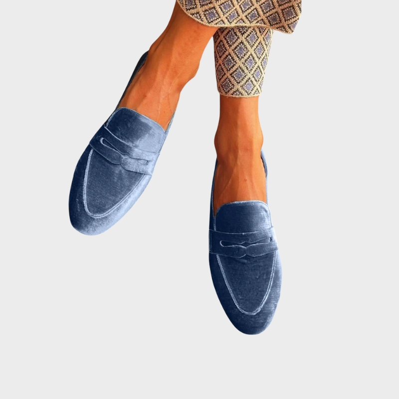 Célvorie | Mocassin Femme Velours Bleu Penny Loafer - Blue - Image 1