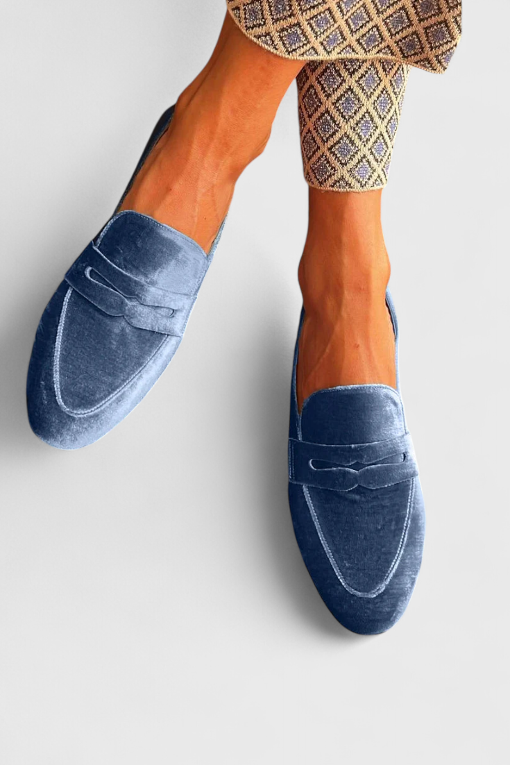 Célvorie | Mocassin Femme Velours Bleu Penny Loafer - Blue - Image 2