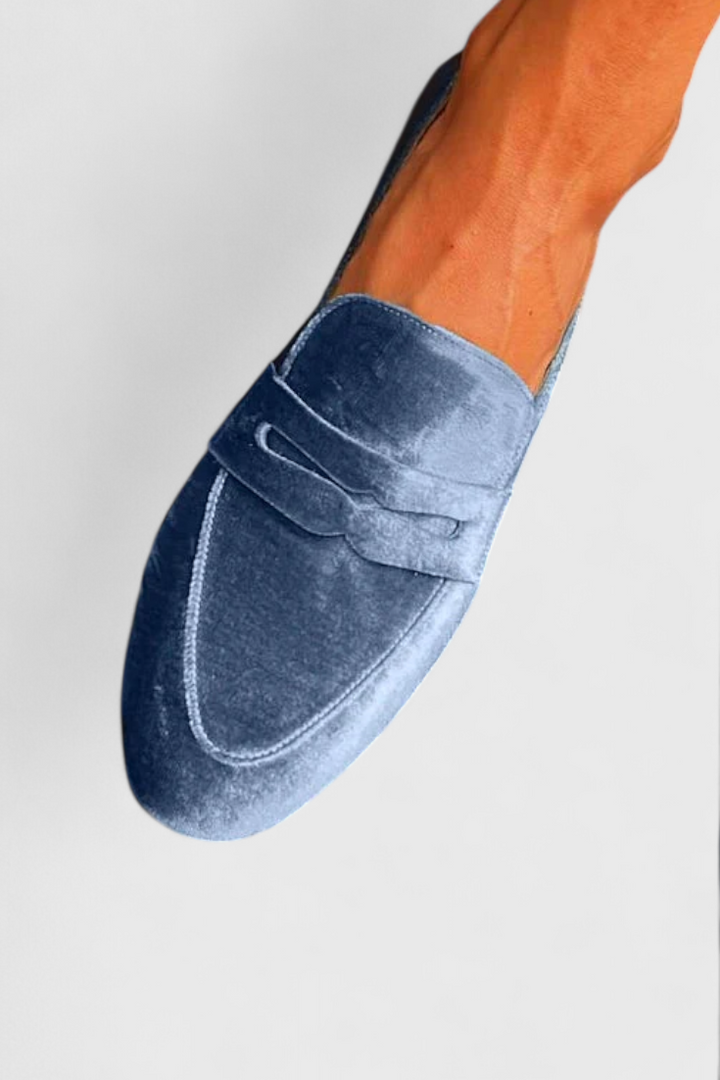 Célvorie | Mocassin Femme Velours Bleu Penny Loafer - Blue - Image 3