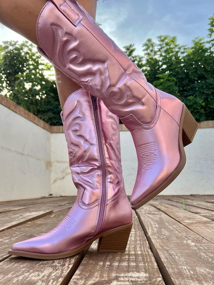 Célvorine | Femme Bottes Cowboy Métalliques Rose - Pink - Image 6