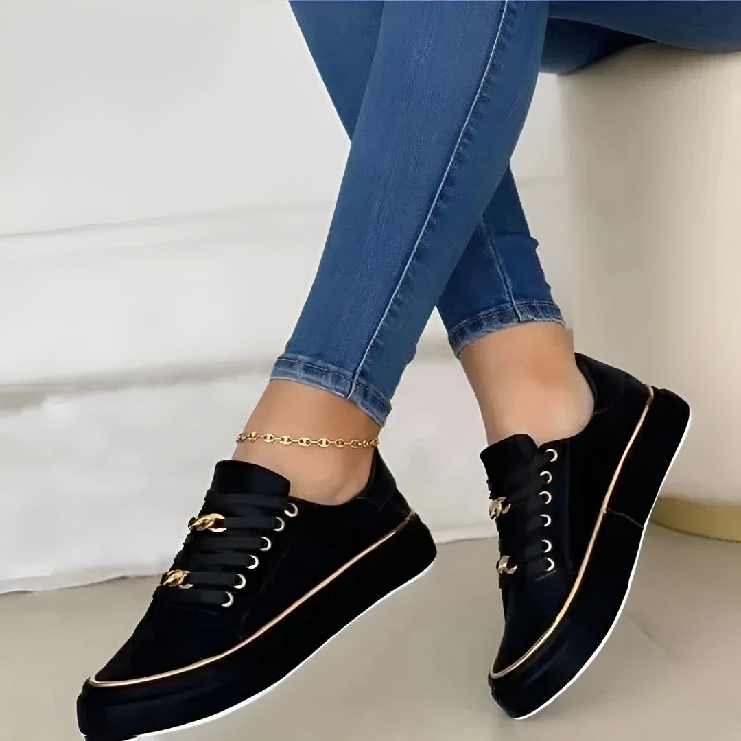 Célvorn | Baskets Femme Plateforme Dorées à Lacets Chaîne - Image 2