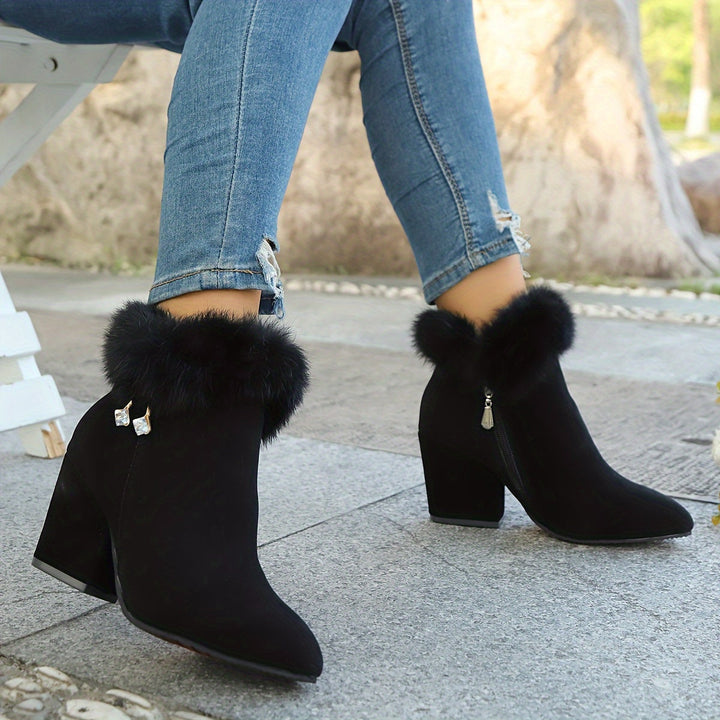 Gwenaëlle | Femme Bottines Fourrure Talon Bloc - Black - Image 10