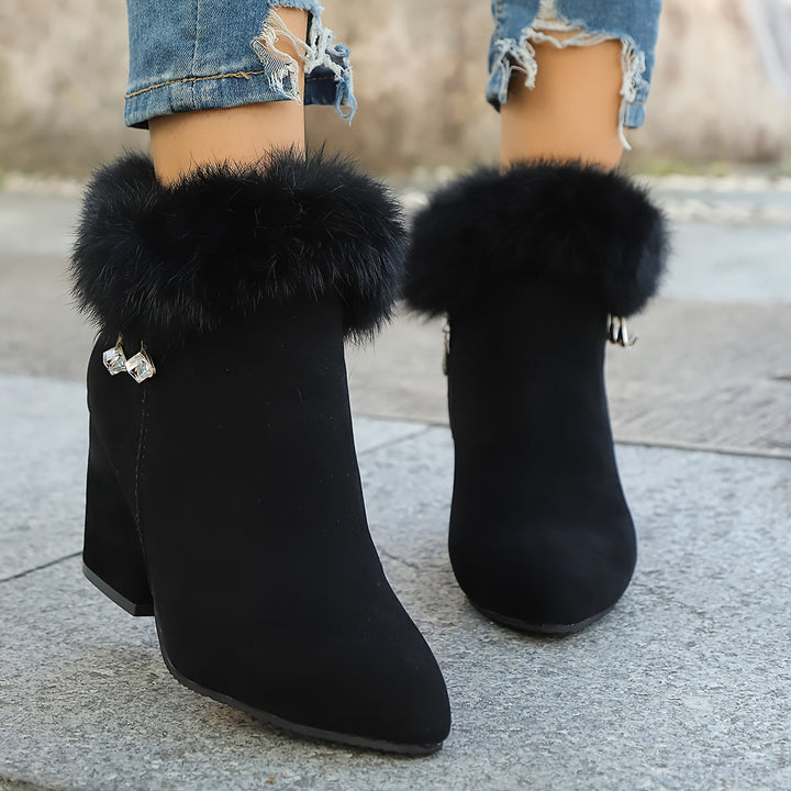 Gwenaëlle | Femme Bottines Fourrure Talon Bloc - Black - Image 11
