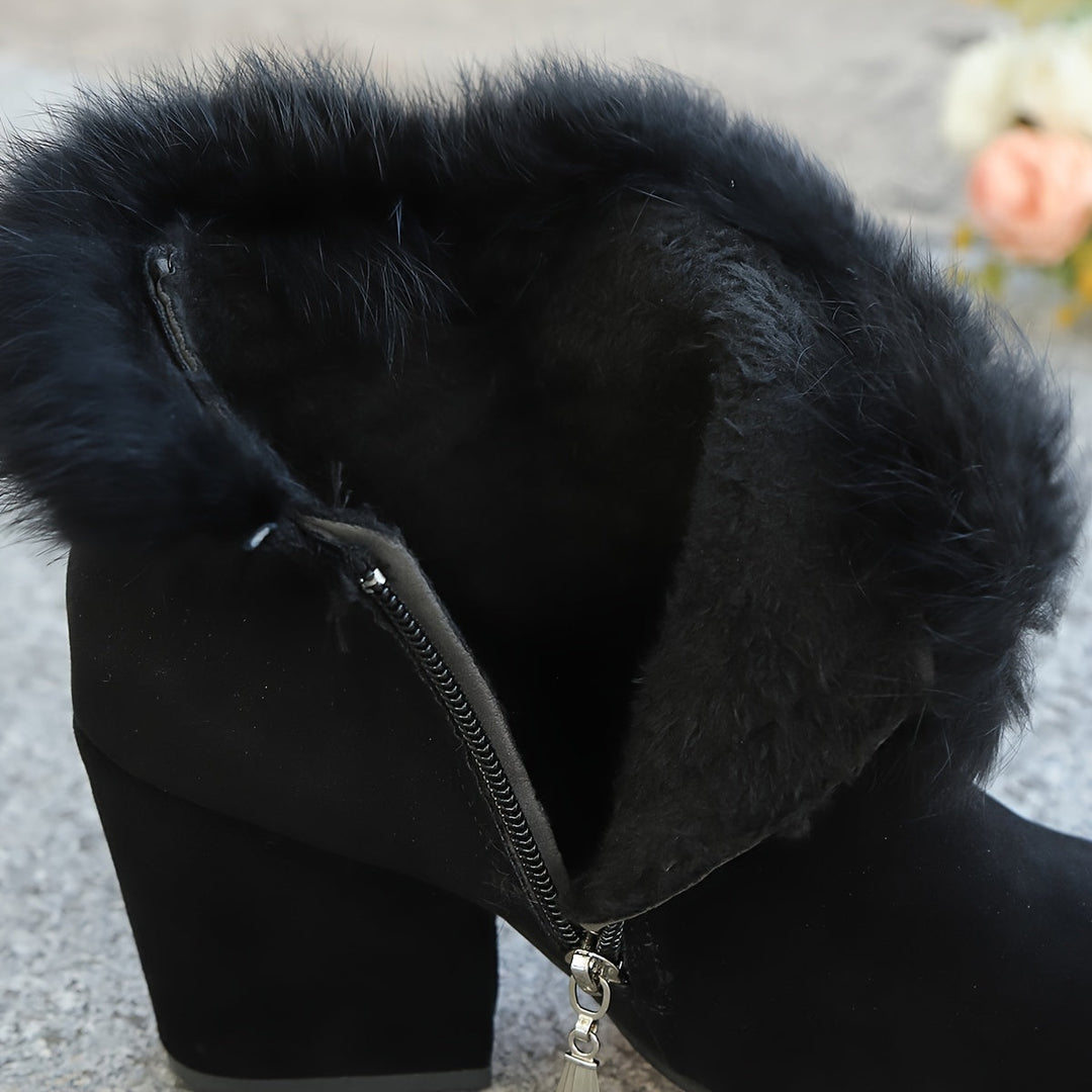 Gwenaëlle | Femme Bottines Fourrure Talon Bloc - Black - Image 12