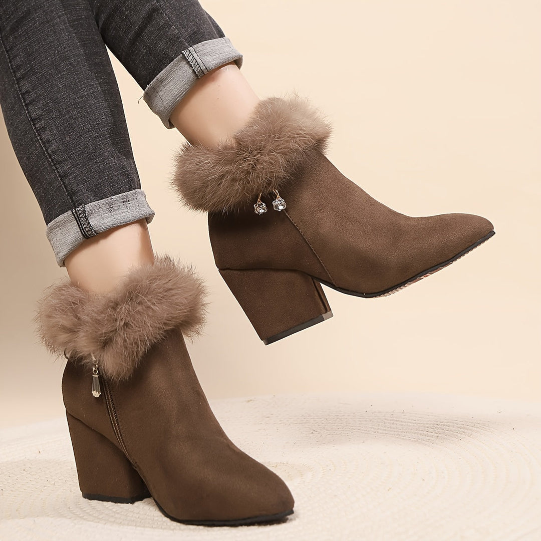 Gwenaëlle | Femme Bottines Fourrure Talon Bloc - Black - Image 13