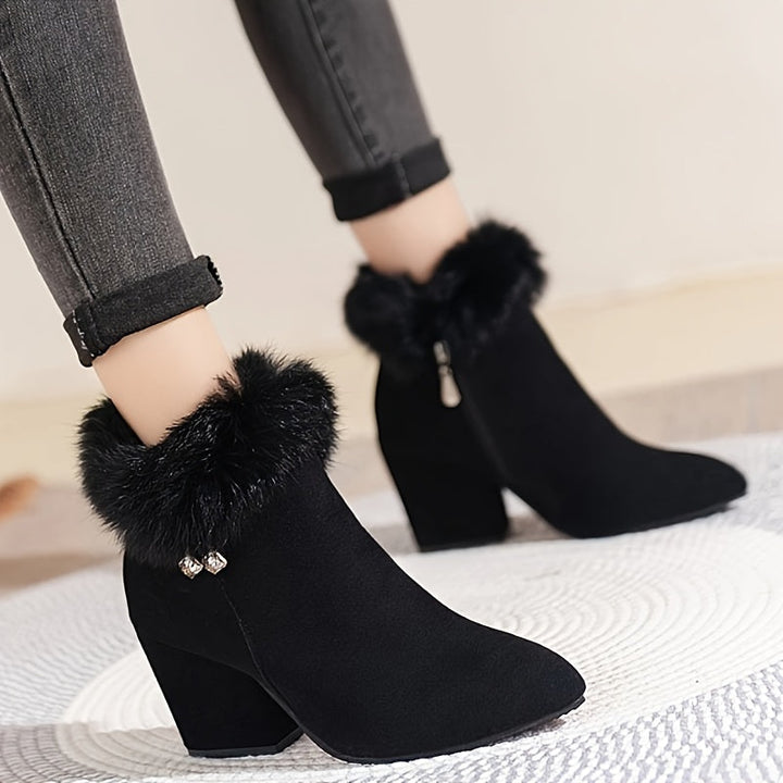 Gwenaëlle | Femme Bottines Fourrure Talon Bloc - Black - Image 3