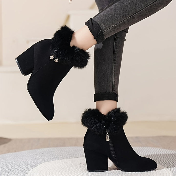 Gwenaëlle | Femme Bottines Fourrure Talon Bloc - Black - Image 4