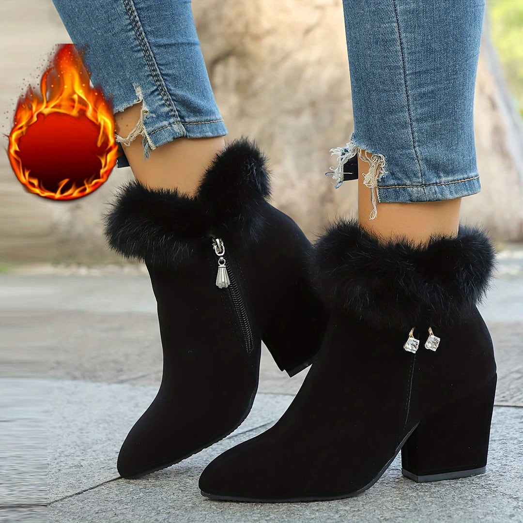 Gwenaëlle | Femme Bottines Fourrure Talon Bloc - Black - Image 8