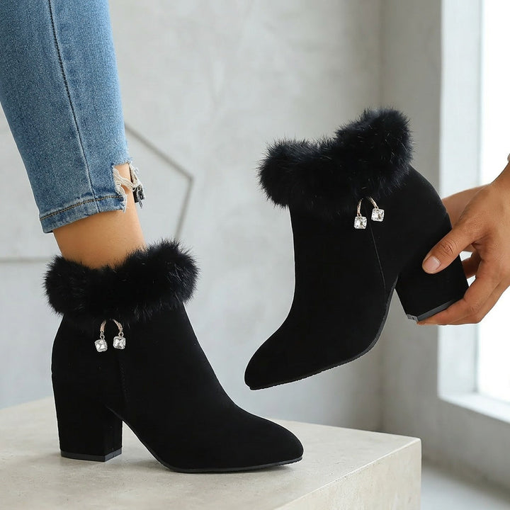 Gwenaëlle | Femme Bottines Fourrure Talon Bloc - Black - Image 9