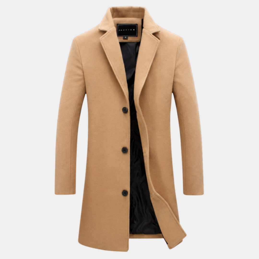 Corvaine | Homme Manteau Long Col Cranté - Camel - Image 1
