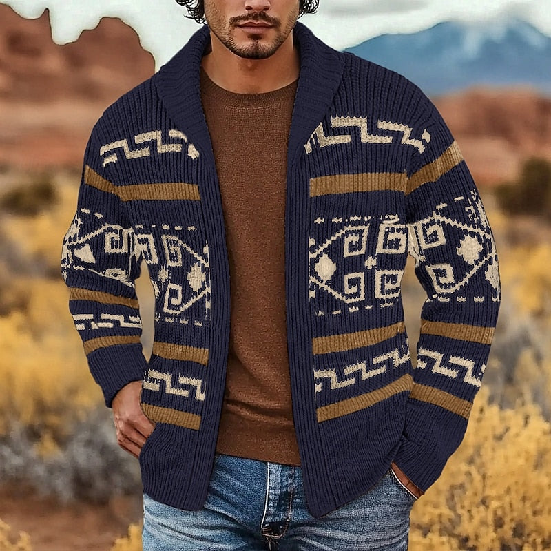 Corveld | Cardigan Homme Jacquard Géométrique - Navy - Image 1