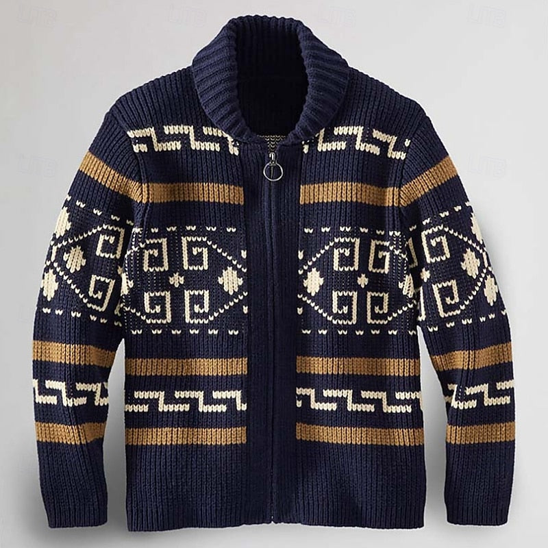 Corveld | Cardigan Homme Jacquard Géométrique - Navy - Image 2