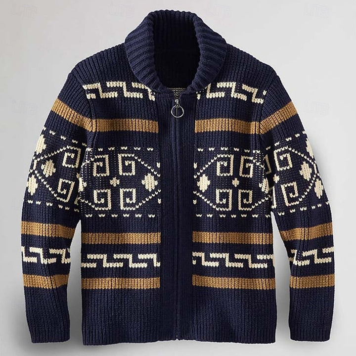 Corveld | Cardigan Homme Jacquard Géométrique - Navy - Image 2