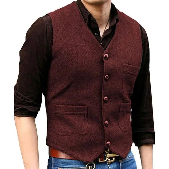 Corvien | Homme Gilet Tweed Boutonné Col V - Green - Image 2
