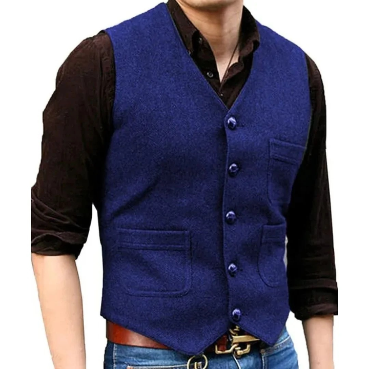 Corvien | Homme Gilet Tweed Boutonné Col V - Green - Image 3