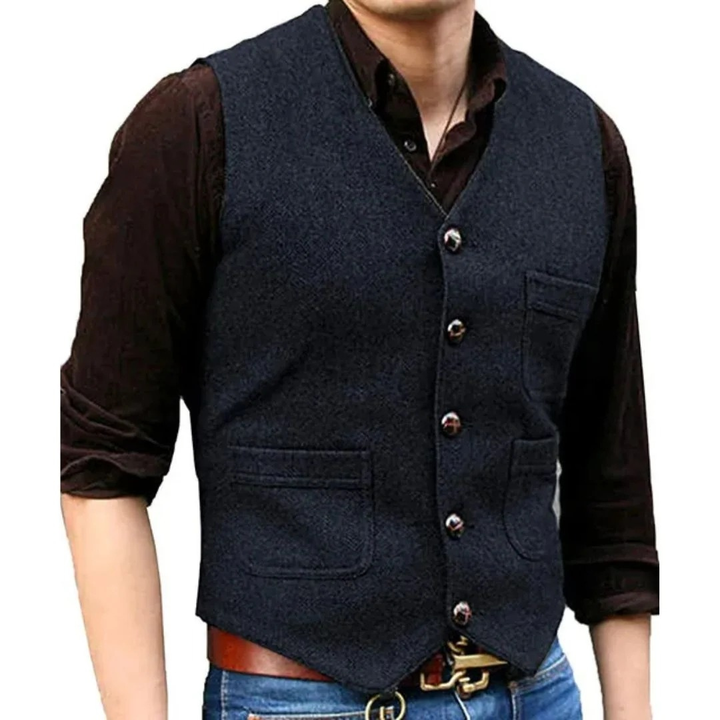 Corvien | Homme Gilet Tweed Boutonné Col V - Green - Image 4