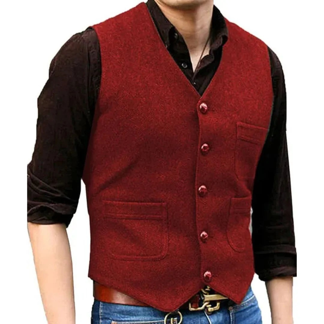 Corvien | Homme Gilet Tweed Boutonné Col V - Green - Image 5