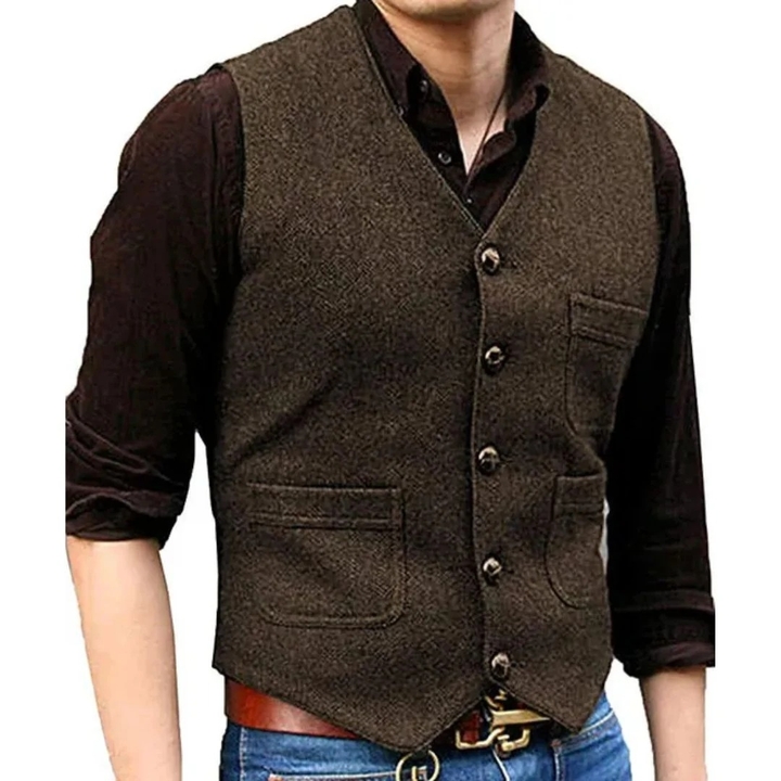 Corvien | Homme Gilet Tweed Boutonné Col V - Green - Image 6