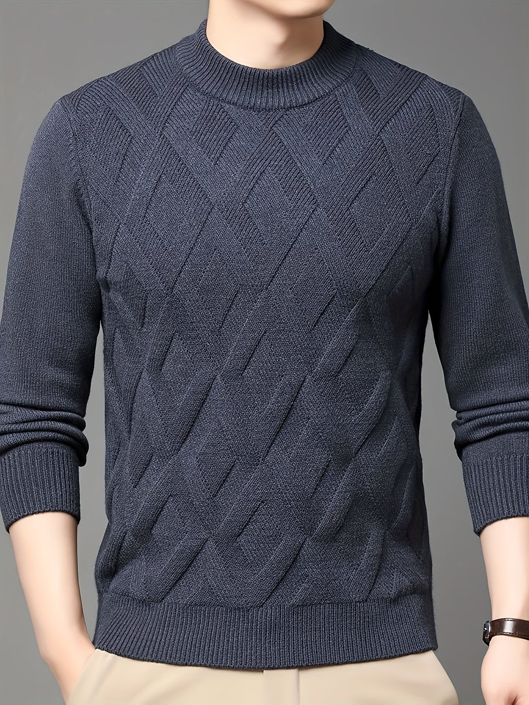Darvec | Homme Pull Col Montant Maille Texturée - Teal - Image 12