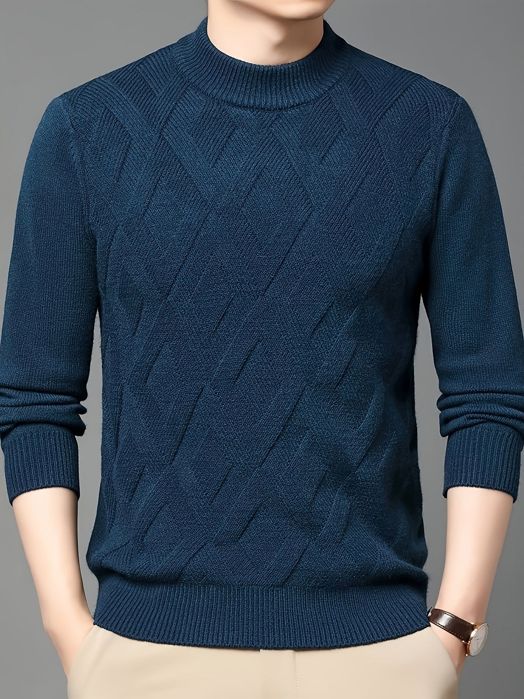 Darvec | Homme Pull Col Montant Maille Texturée - Teal - Image 3