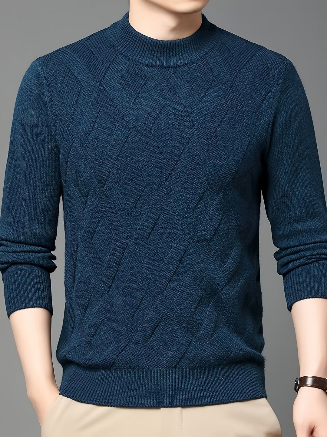 Darvec | Homme Pull Col Montant Maille Texturée - Teal - Image 6