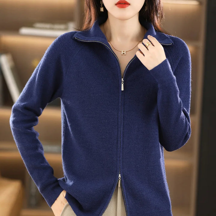 Darvhine | Femme Cardigan Zippé Col Montant Maille - Red - Image 2