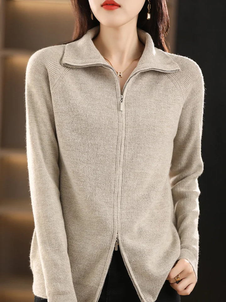 Darvhine | Femme Cardigan Zippé Col Montant Maille - Red - Image 9