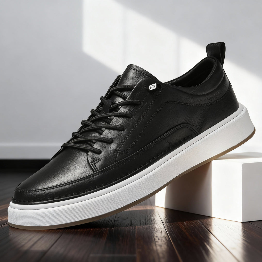 Darvieu | Homme Basket Basse Lacets Cuir - Black - Image 1