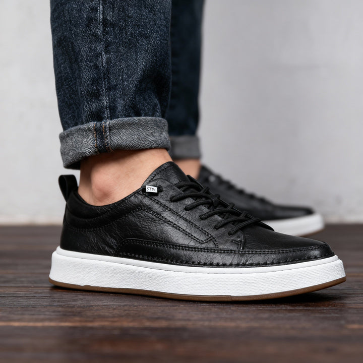Darvieu | Homme Basket Basse Lacets Cuir - Black - Image 7