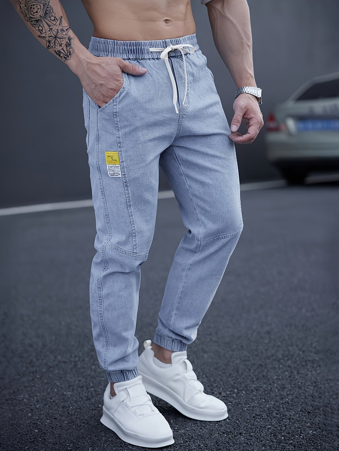 Darvyn | Homme Jean Jogger Taille Élastique - Light Blue - Image 4