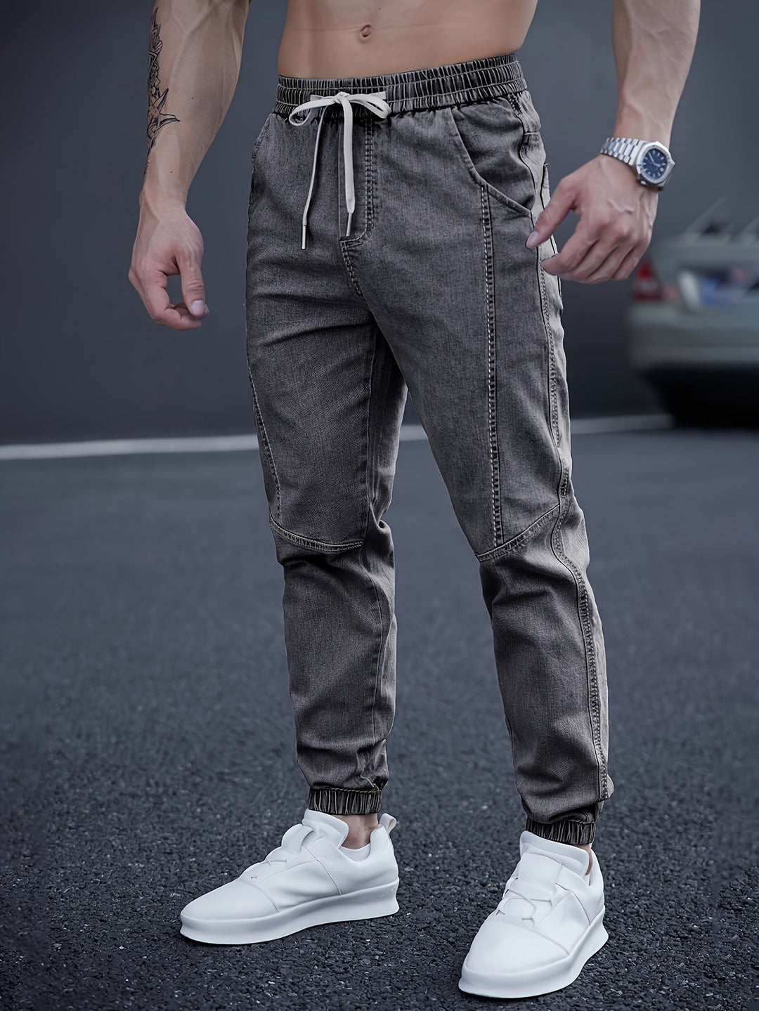 Darvyn | Homme Jean Jogger Taille Élastique - Light Blue - Image 5