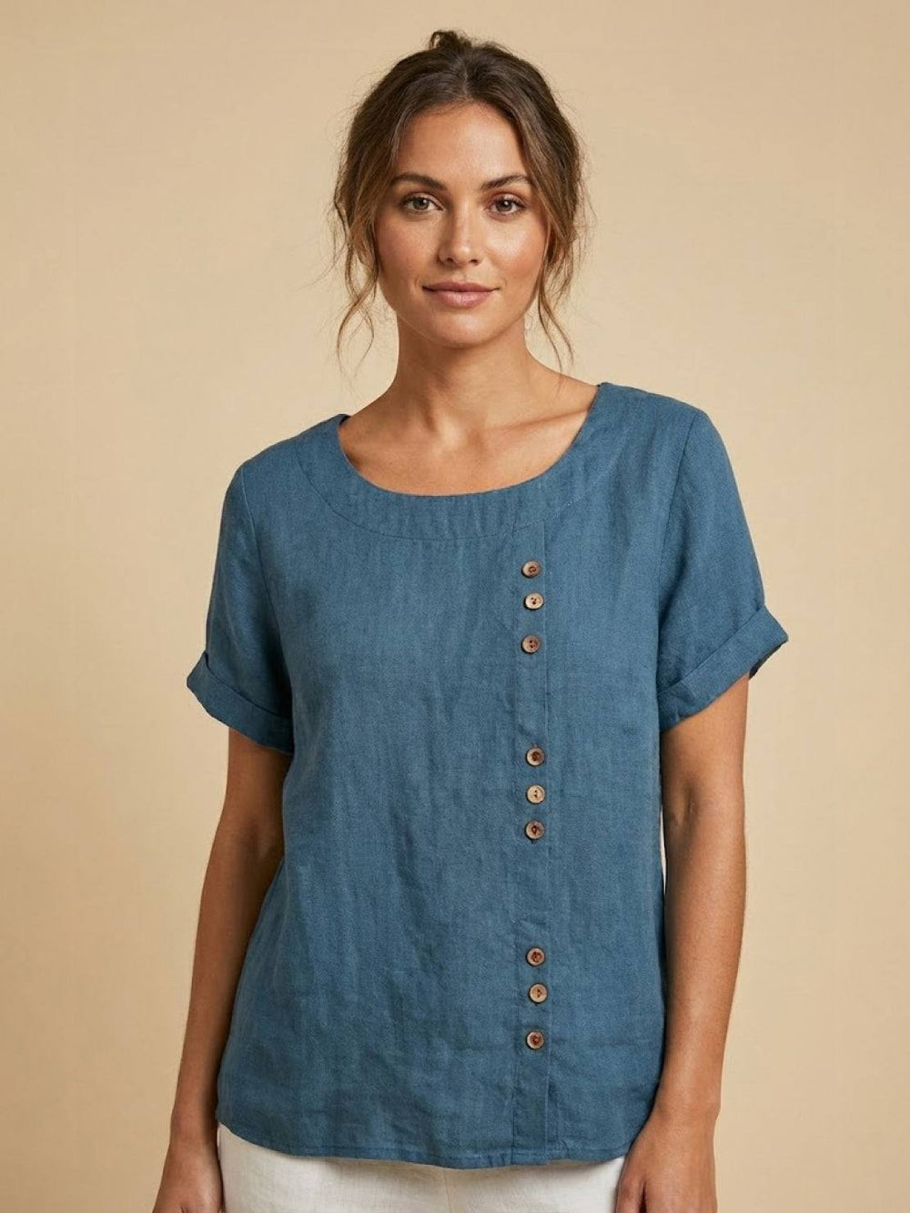 Delia | Women's Button Front Short Sleeve Blouse - Image 2