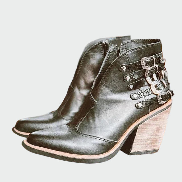 Delvaine | Bottines Femme Boucles Talon Bloc - Black - Image 1