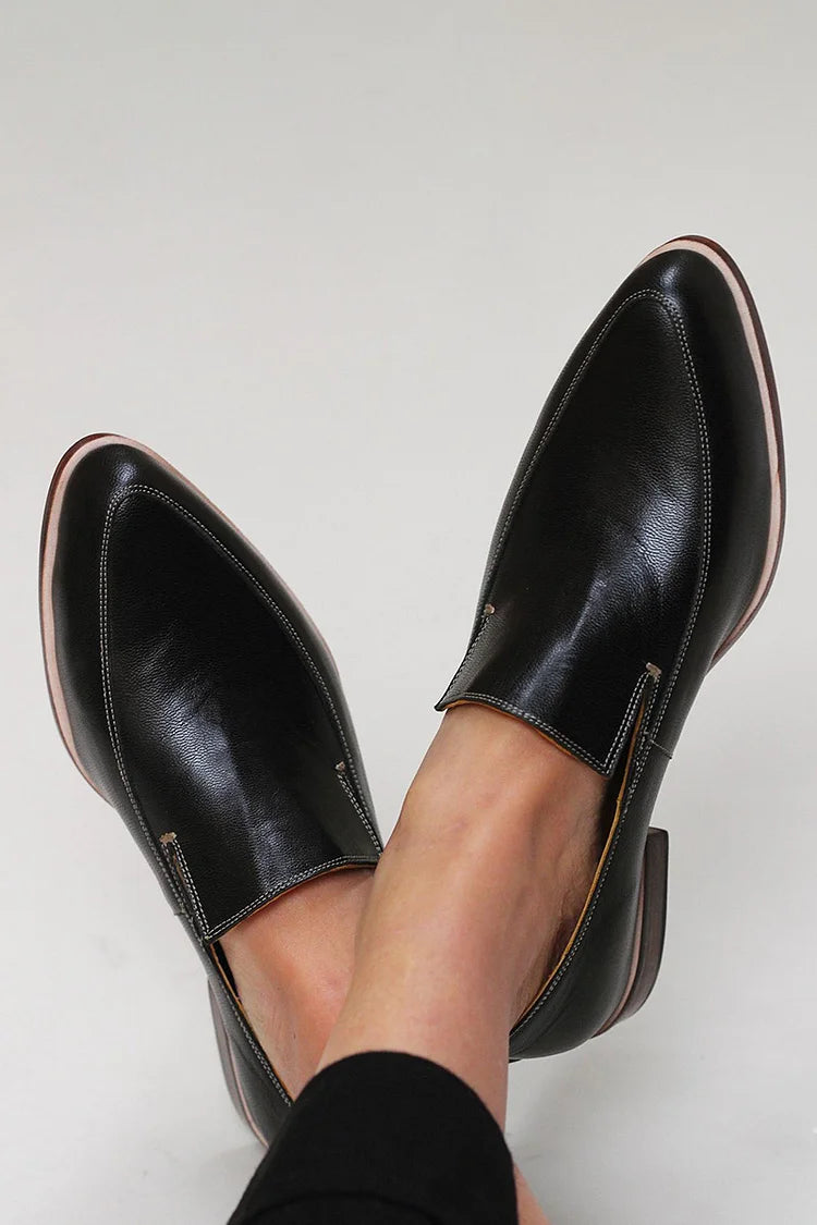 Delvaine | Femme Mocassins Bout Pointu Plats Noirs - Black - Image 1