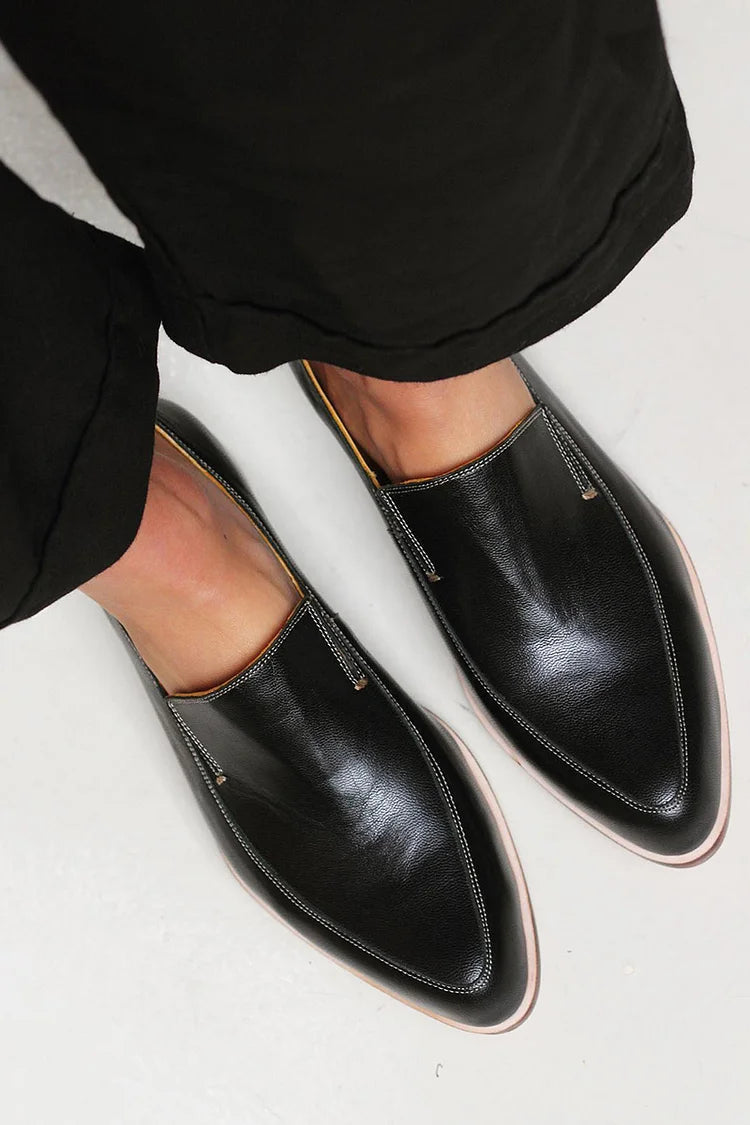 Delvaine | Femme Mocassins Bout Pointu Plats Noirs - Black - Image 2