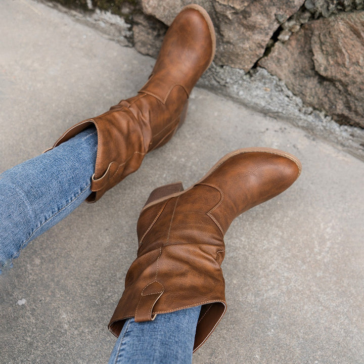 Delvara | Bottes Western Femme Mi-Mollet Talon Bloc - Brown - Image 4
