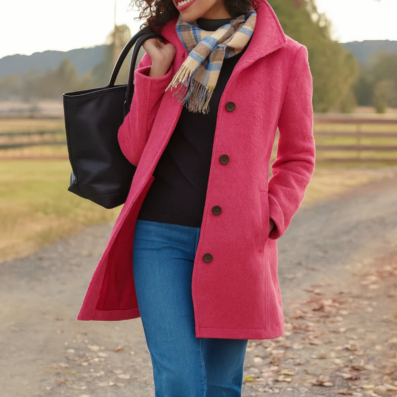 Delvara | Manteau Femme Hiver Boutonné Classique - Hot Pink - Image 1
