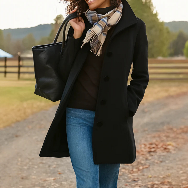 Delvara | Manteau Femme Hiver Boutonné Classique - Hot Pink - Image 10