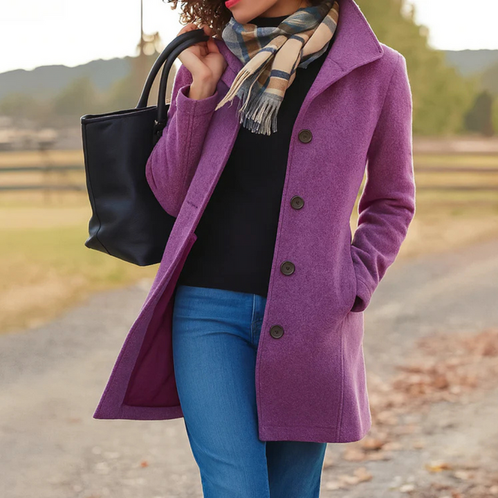 Delvara | Manteau Femme Hiver Boutonné Classique - Hot Pink - Image 3