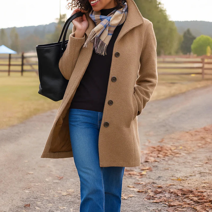 Delvara | Manteau Femme Hiver Boutonné Classique - Hot Pink - Image 8