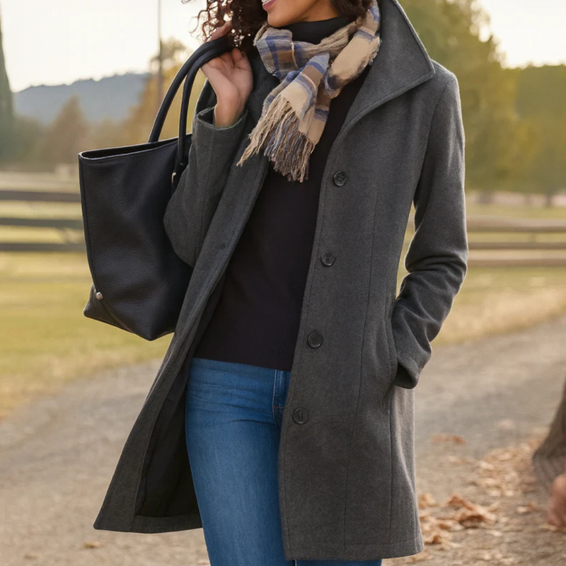 Delvara | Manteau Femme Hiver Boutonné Classique - Hot Pink - Image 9