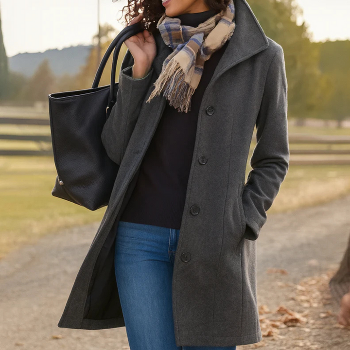 Delvara | Manteau Femme Hiver Boutonné Classique - Hot Pink - Image 9