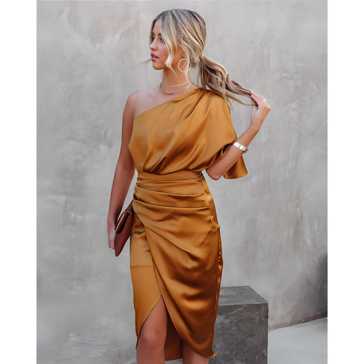 Delvhane | Femme Robe Cocktail Épaule Dénudée Midi - Royal Blue - Image 13
