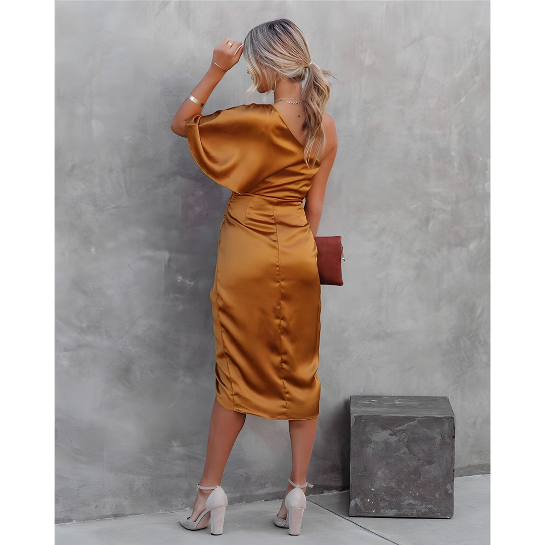 Delvhane | Femme Robe Cocktail Épaule Dénudée Midi - Royal Blue - Image 14