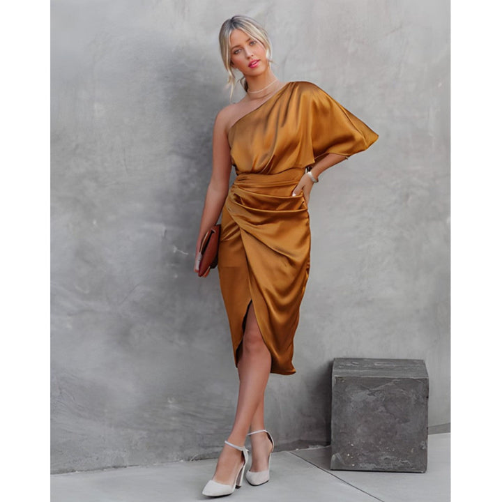 Delvhane | Femme Robe Cocktail Épaule Dénudée Midi - Royal Blue - Image 18