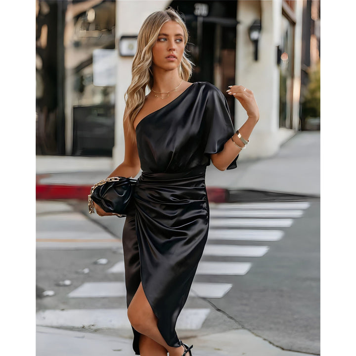 Delvhane | Femme Robe Cocktail Épaule Dénudée Midi - Royal Blue - Image 7
