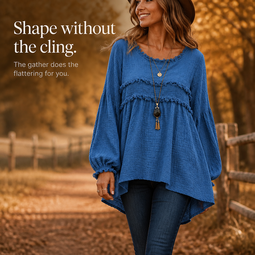 Delvhara | Femme Blouse Bohème Franges Manches Longues - Blue - Image 8