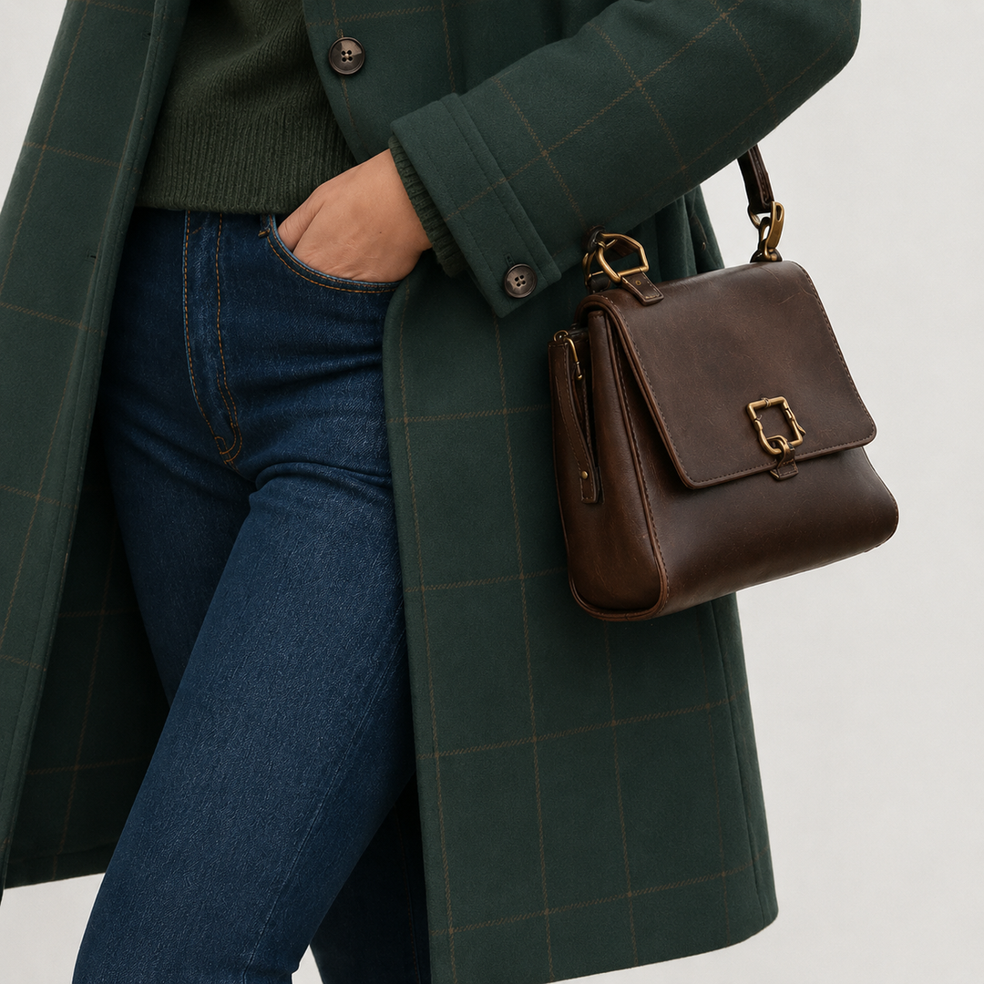 Delvhène | Manteau Long Femme Carreaux Coupe Ajustée - Dark Green - Image 3