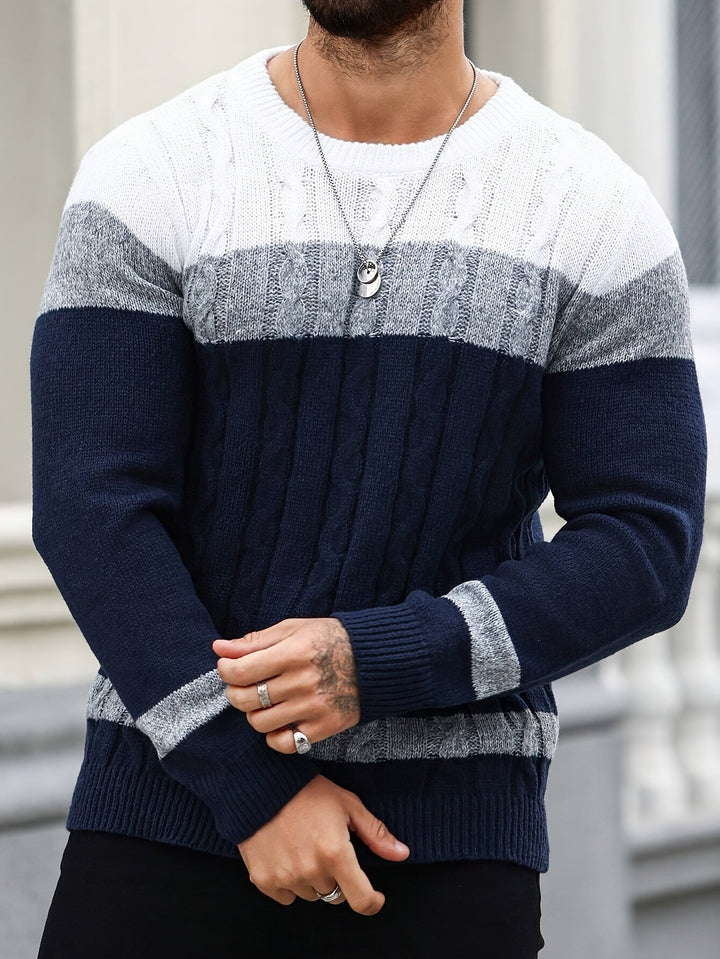 Delvoric | Pull Homme Color Block Torsadé - Image 1